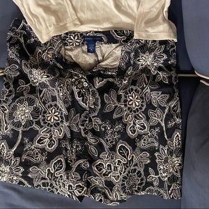 KAREN SCOTT Skort Skirt Shorts Navy White Floral Print Cotton Spandex Sz 16